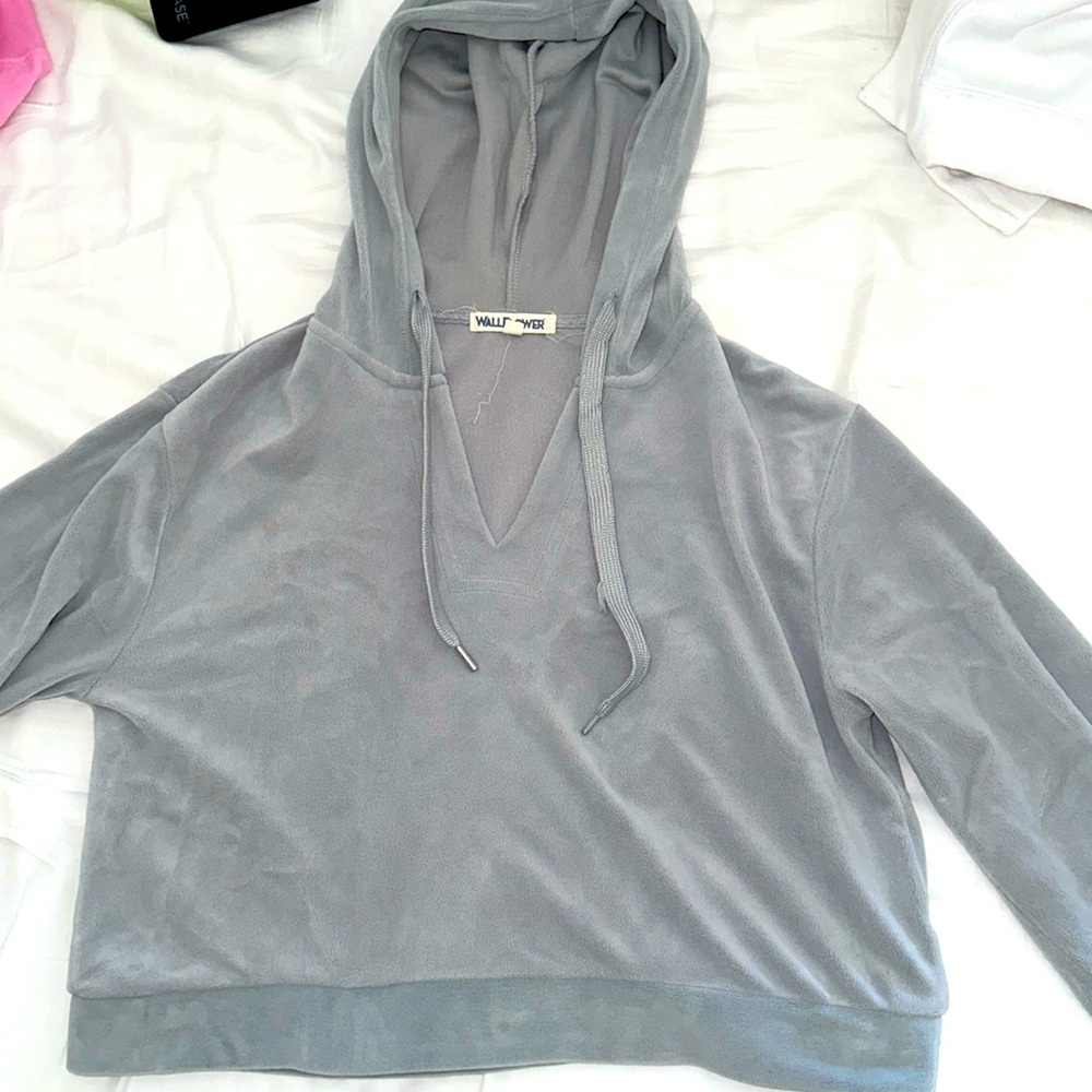 Wallflower light grey velour hoodie